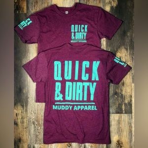 Quick and Dirty Muddy Apparel t shirt size L maroon grayish teal letters
